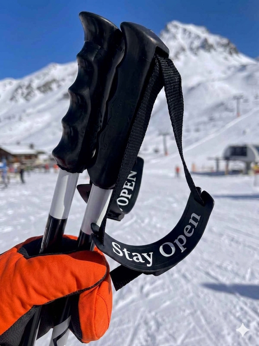 Ski pole straps with Stay Open