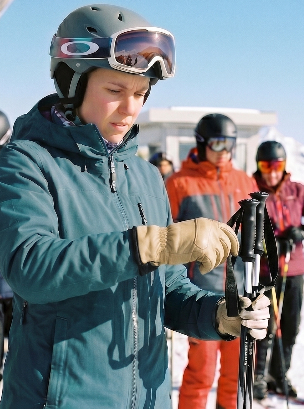 Skier with ski poles